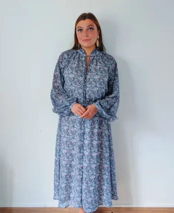 Robe maxi longue bleu lavande fleurie fluide bohème hippie chic La redoute taille 38