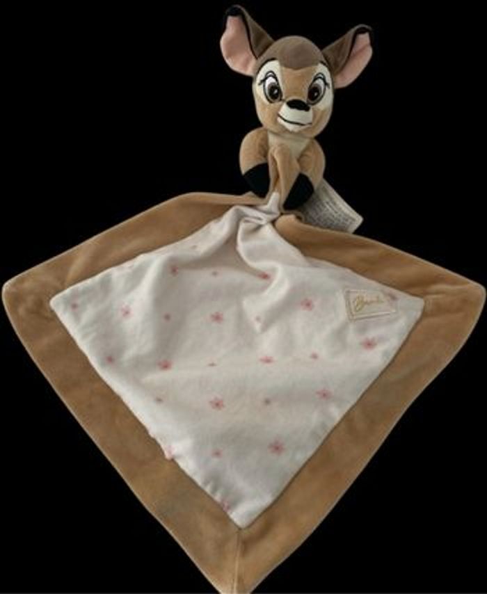 ❤️B5443 Doudou Plat Biche Faon Bambi DISNEY Baby NICOTOY Marron Fleurs Rose