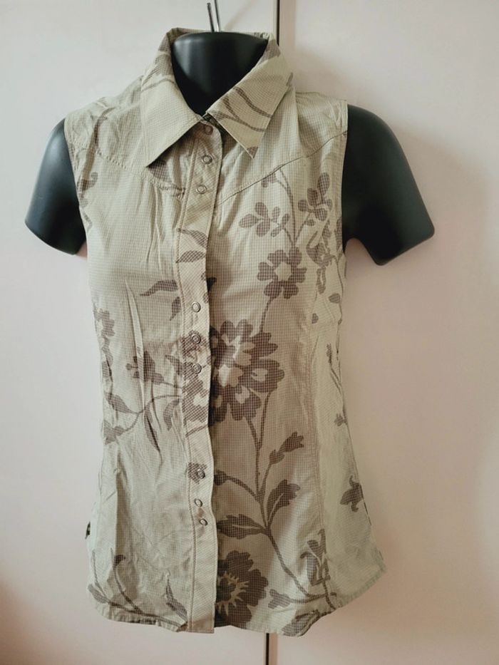 Haut Top tee shirt débardeur vert clair motifs fleurs floraux chemise coquette chemisier taille M 38 - photo numéro 3