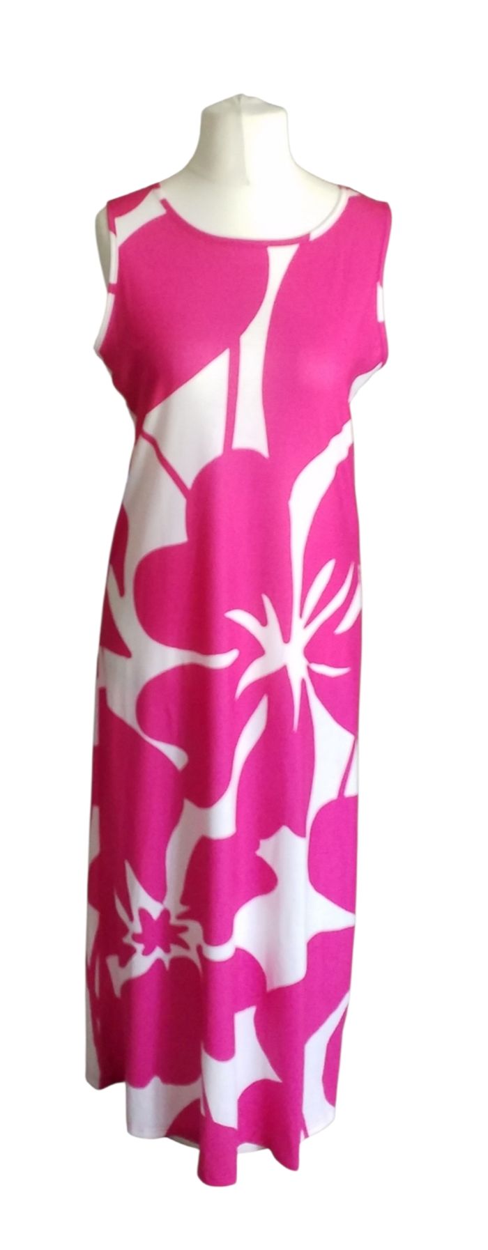Robe longue décontracté et ample aux motifs floraux fuchsia blanc taille M - photo numéro 3