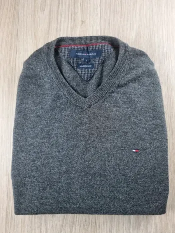 Pull a col V Gris foncé Laine Tommy Hilfiger Homme Taille S