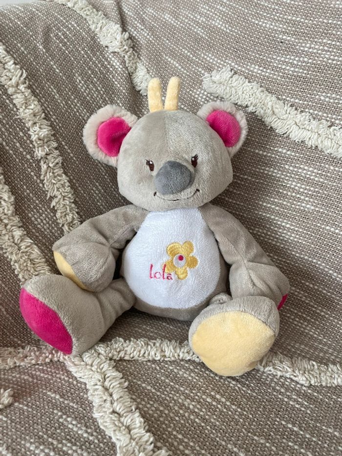 Peluche doudou 21cm Arthur et Lola koala gris blanc rose et jaune parfait état