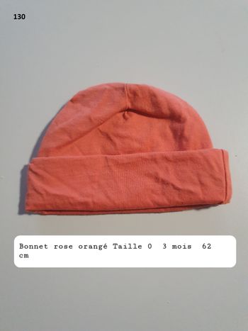 Bonnet  rose orangé Taille 0 3 mois  62 cm