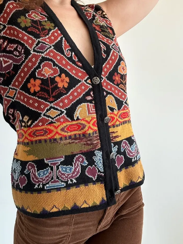 Gilet sans manches à motifs années 70 vintage taille S/M - photo numéro 7