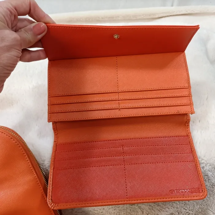 Sac à main et portefeuille orange assortis avec doublure beige compartimentée S034 - photo numéro 13