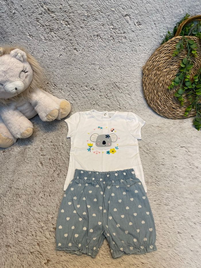 Ensemble short en jeans cœur blanc et teeshirt - Sucre d’orge