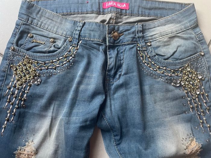 Jeans vintage perle brodé paranoia - photo numéro 2