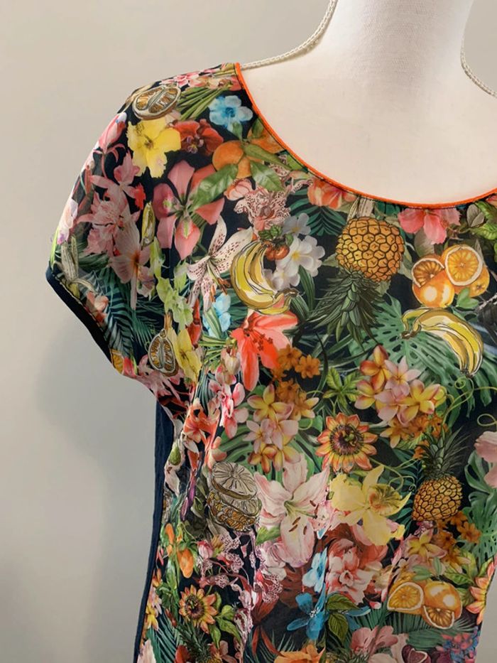 Blouse fruits multicolore et bleu marine Bréal T3 40 L - photo numéro 2