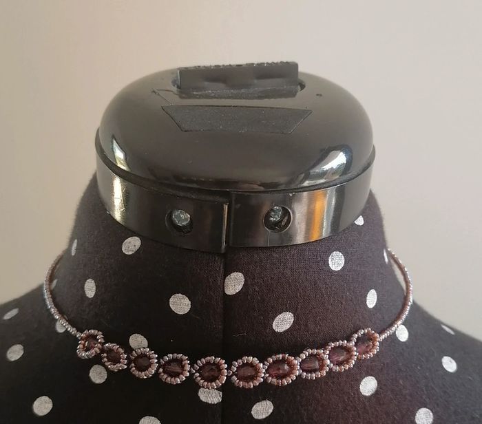 Lot de 2 collier métal argenté violet irisé perles de verre - photo numéro 2