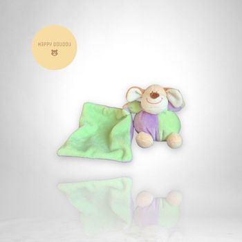 Peluche Doudou chien mouchoir vert violet zeeman A343
