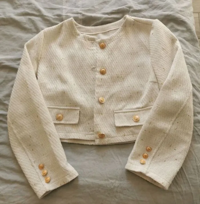Veste Femme Tweed Écru Doré - Taille S Neuve Élégante Chic Printemps - photo numéro 2
