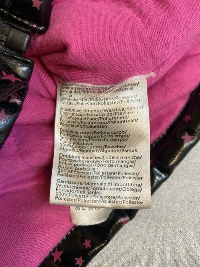 Manteau imperméable doublé avec capuche noir motifs étoiles fushia Tissaia 6 ans - n81m - photo numéro 5