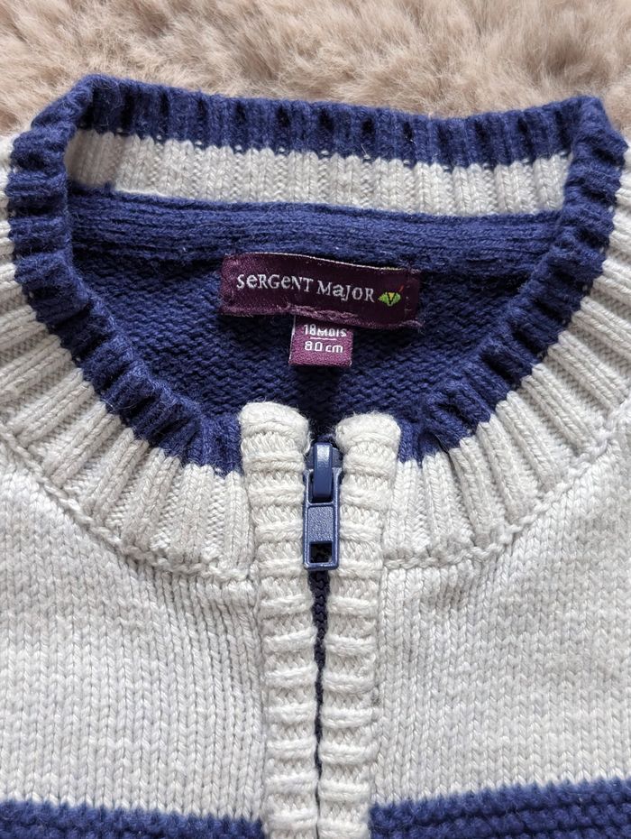 Gilet zippé garçon Sergent Major 18 mois – Bleu marine & blanc – Excellent état - photo numéro 3