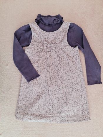 Ensemble Grain de Blé 36 mois : robe chasuble motif liberty parme et t-shirt manches longues violet