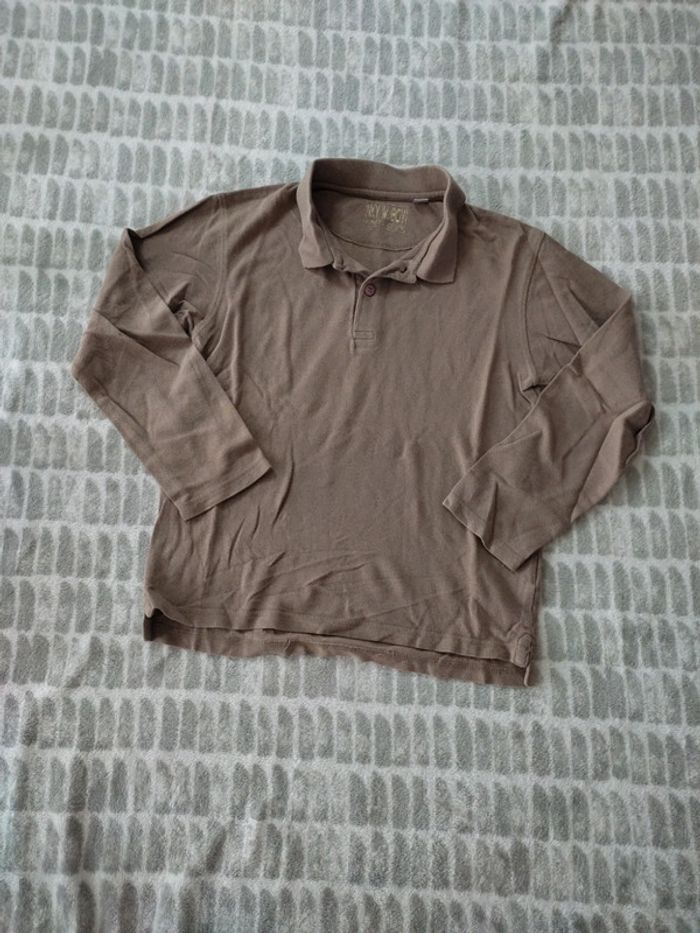 Tee-shirt polo manches longues beige marron Nky 10 ans - photo numéro 1