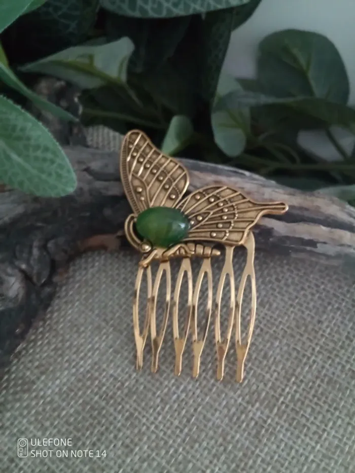 Barrette peigne papillons et pierre d'agate