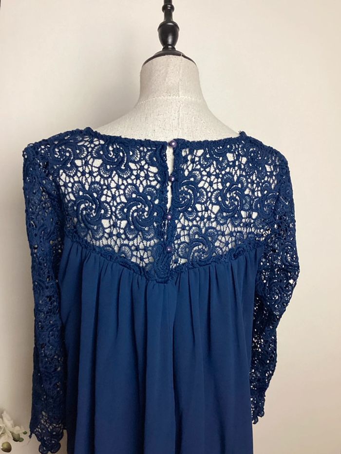 Blouse marine à dentelle Vintage Dressing TU - photo numéro 7