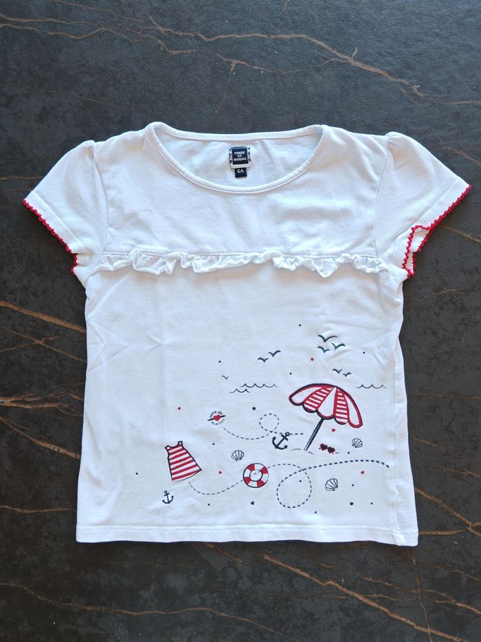 T-shirt blanc plage Terre de marins 6 ans