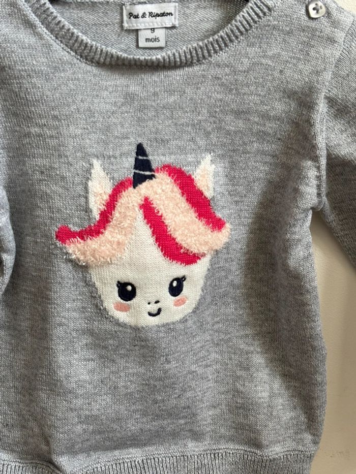 Pull gris licorne 9 mois - photo numéro 3