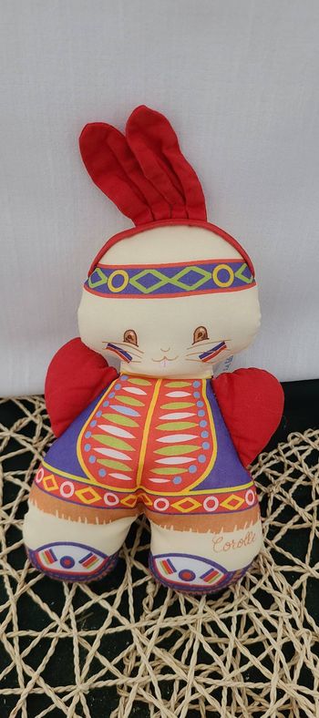 Peluche lapin indien en tissu Corolle, Vintage grelot