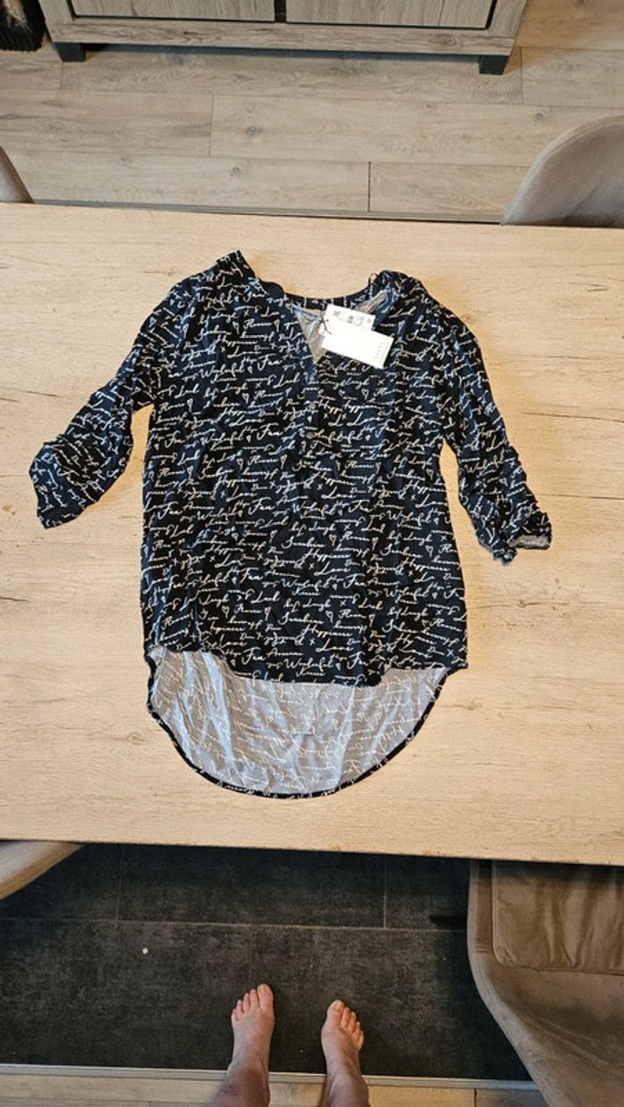 Chemisier femme noir à dessin blanc à manches 3/4, Canda, taille 42, neuf - photo numéro 2