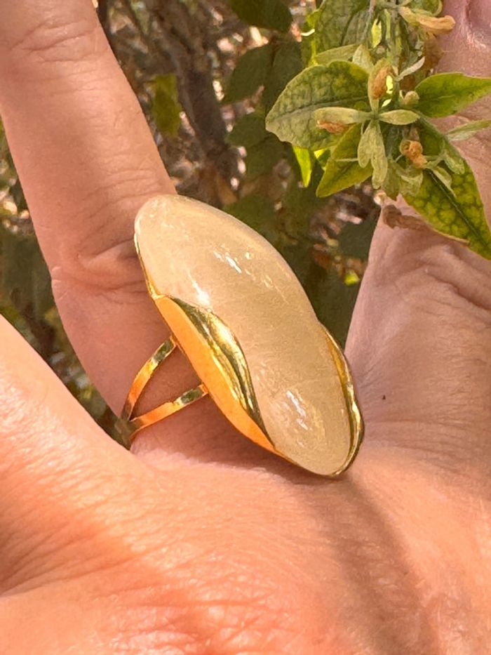 Grosse pavé résine écrue acier inoxydable or réglable - photo numéro 2