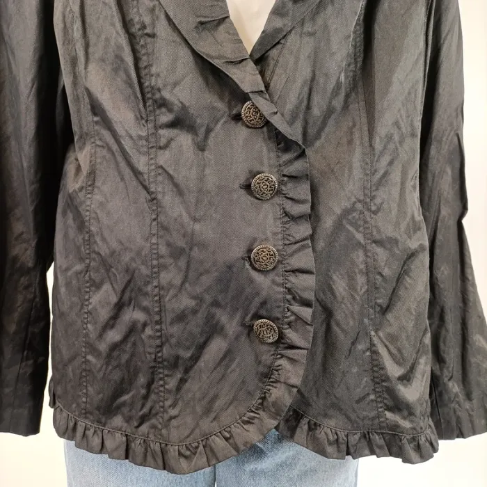 Veste créateur à volant - col et couture volants - Noir argenté Taille 44 A106 - photo numéro 6