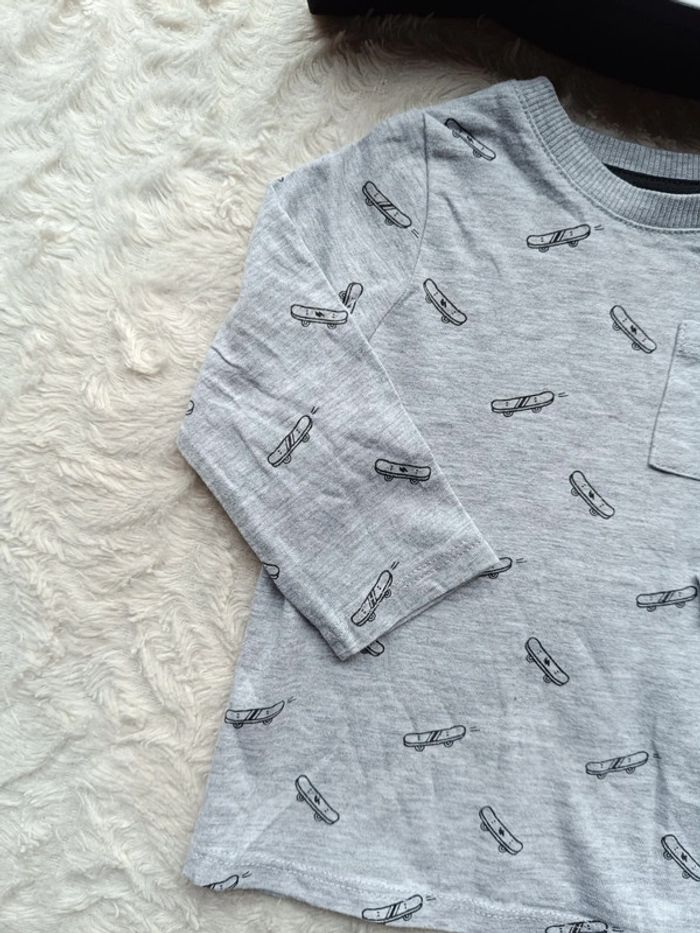 Tee shirt chemise manches longues Garçon 9 mois skateboard Kiabi - photo numéro 3