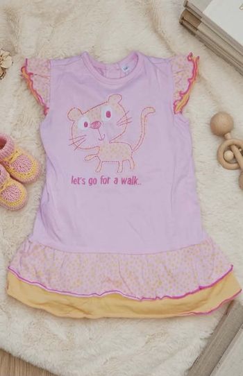 Robe rose et orange "Petit Chat" - 12 mois - TBE 