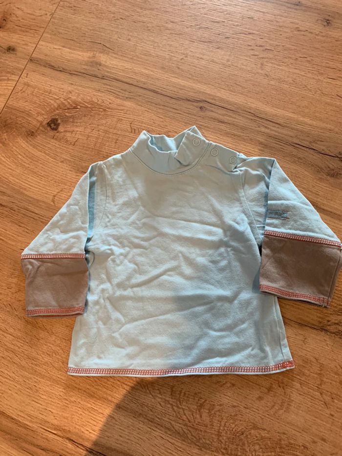 T-shirt manches longues bebe garçon bleu et beige 3 mois