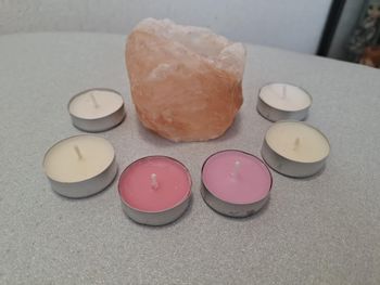 Joli bougeoir photophore véritable quartz rose naturel excellent état + bougies