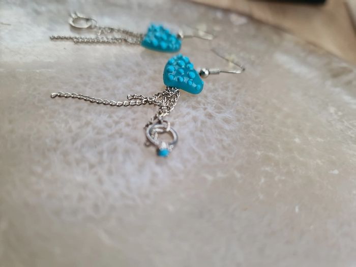 Boucles D'oreilles Argentées Fraise Bleu Bague Argenté Strass - photo numéro 10