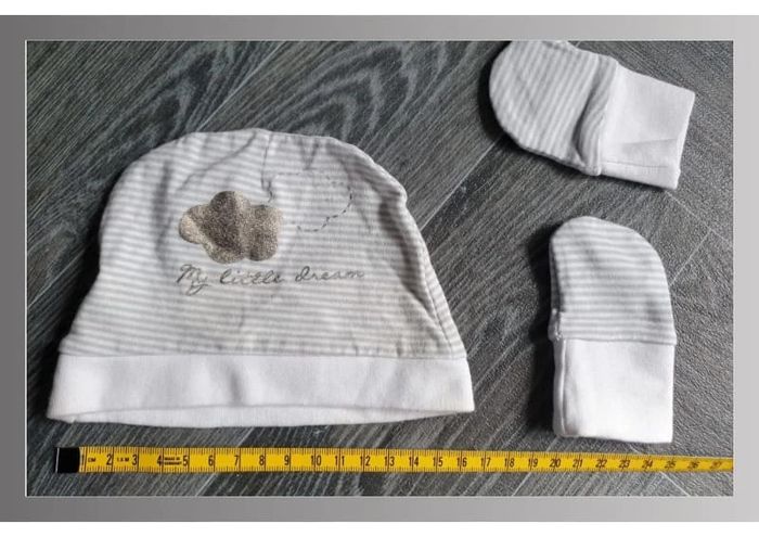 bonnet + gant bébé gris rayé blanc Boite à malice 0 mois/50cm - photo numéro 3