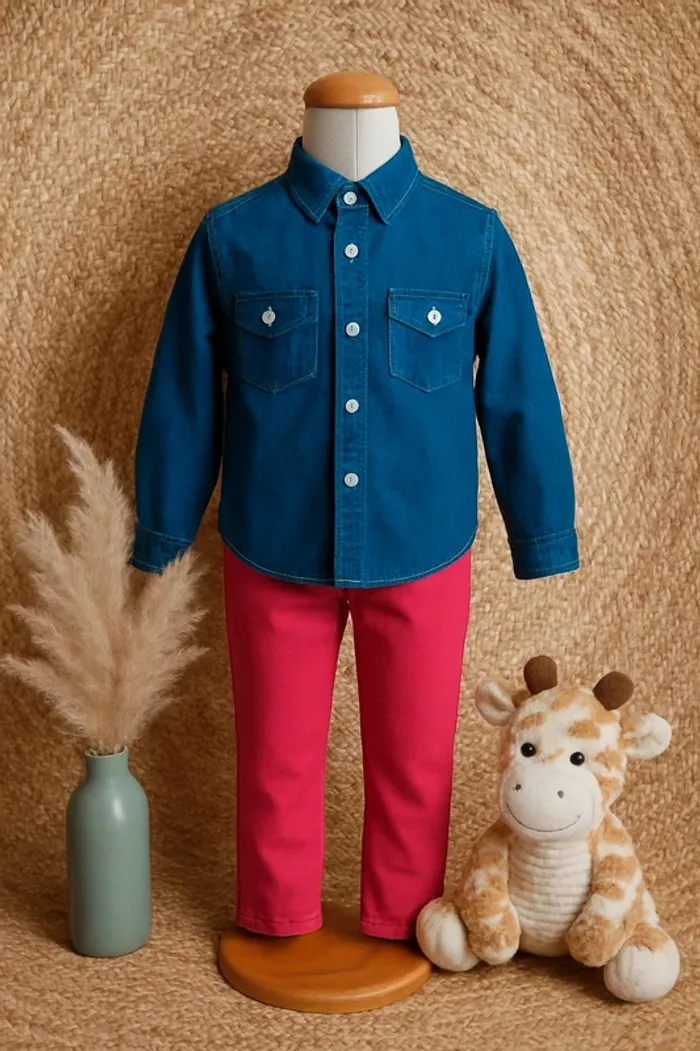 Jolie ensemble chemise en jean et jean rose sergent major fille 3 ans