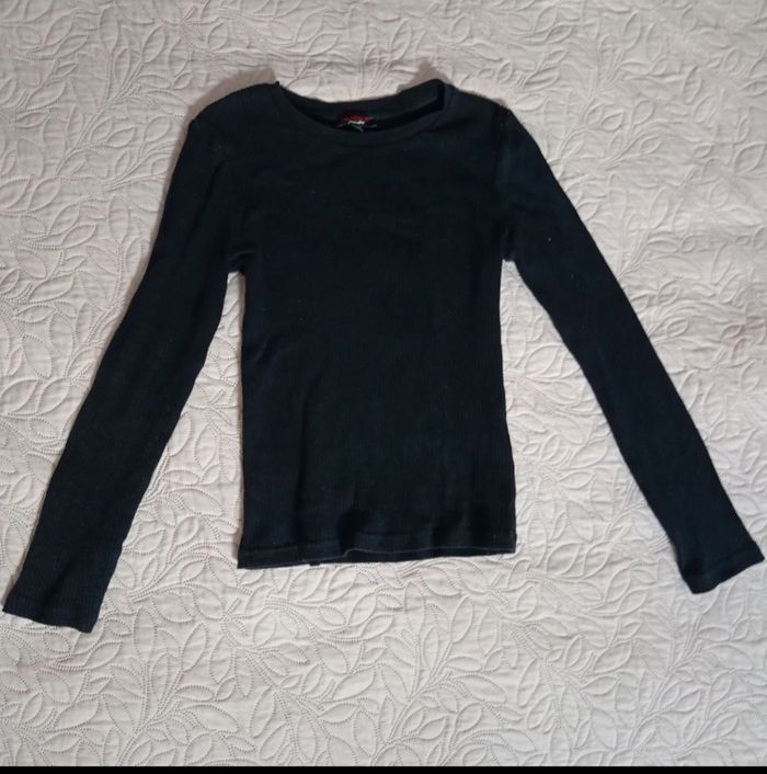 T-shirt manches longues côtelé simple noir - photo numéro 2
