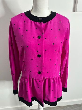 Blouse péplum à pois et velours rose fuchsia et noire T38 M