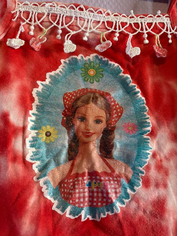 Top tie and Dye, motif Barbie avec broderie cerises - photo numéro 3