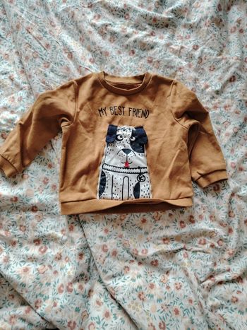 Pull marron avec chien en relief taille 3 ans