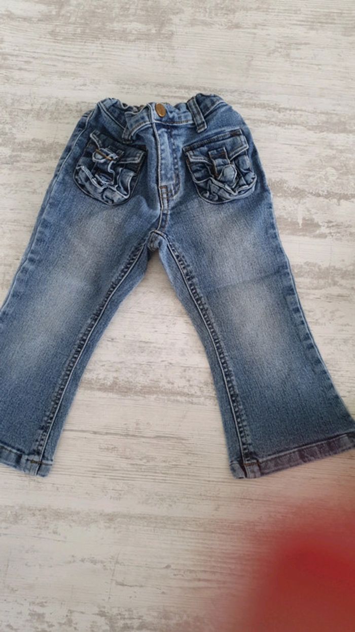 Tunique a carreaux manches courtes ton orangé et jeans 2 ans - photo numéro 3