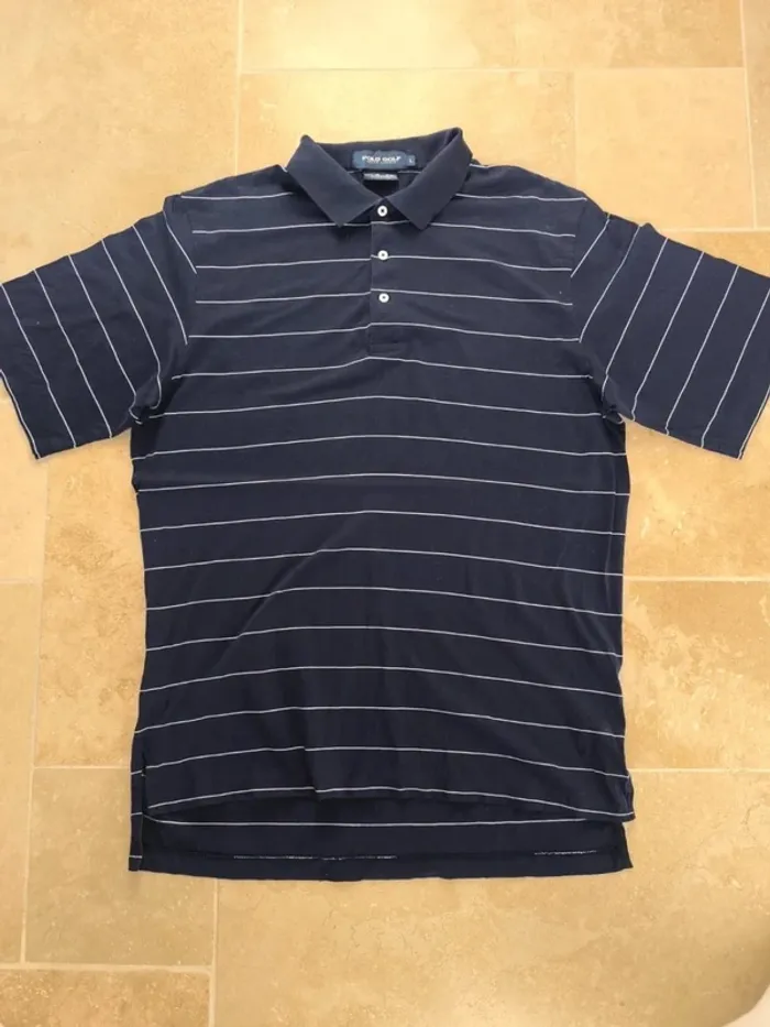 Polo Ralph Lauren homme taille L golf pima excellent état sauf petit trou au dos - marine logo col