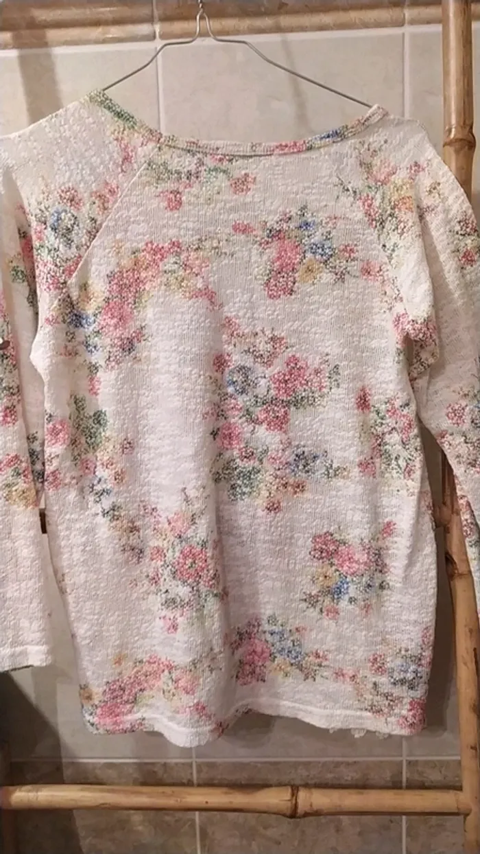 Pull fleurs et dentelle blanche S - photo numéro 5