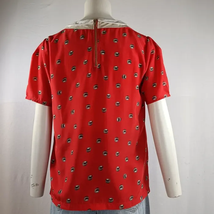 Top rouge à col claudine blanc See U Soon imprimé pois taille S style rétro A1543 - photo numéro 5