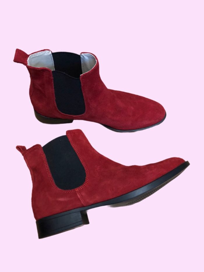 Bottines nubuck rouge red suede ankle boots - photo numéro 7