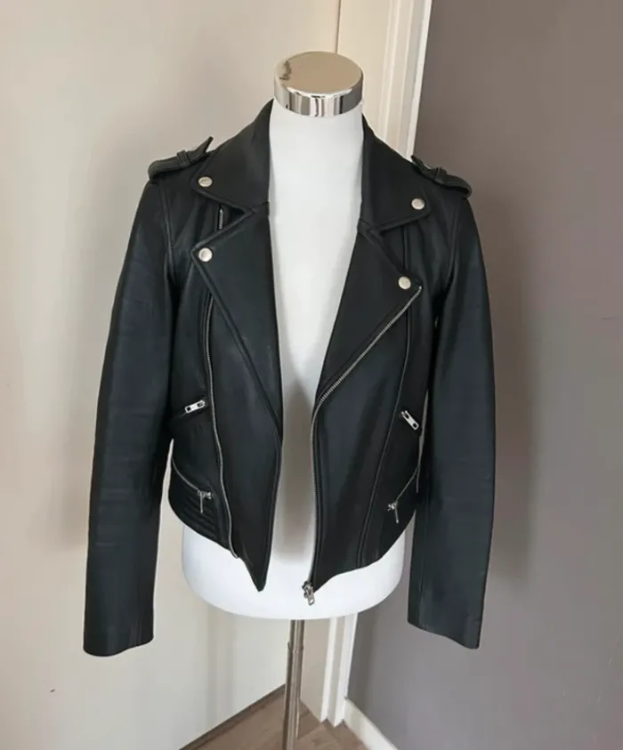Maje veste perfecto en cuir agneau noir basalt femme, taille 38 - photo numéro 3