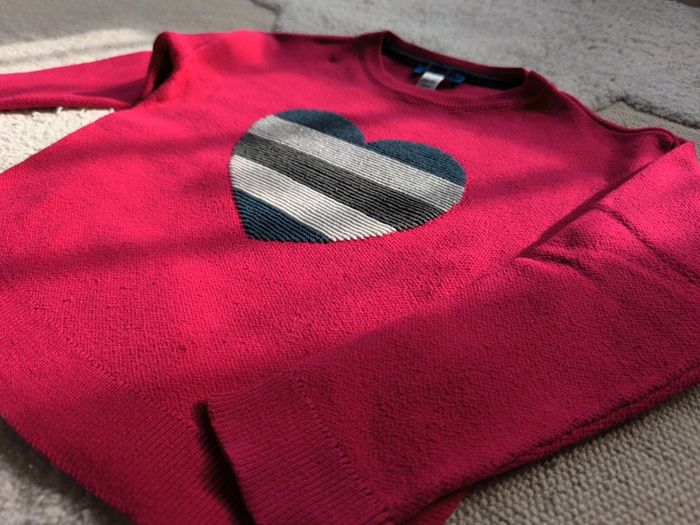 Pull cœur / Okaïdi / taille 4 ans / fushia et gris - photo numéro 2