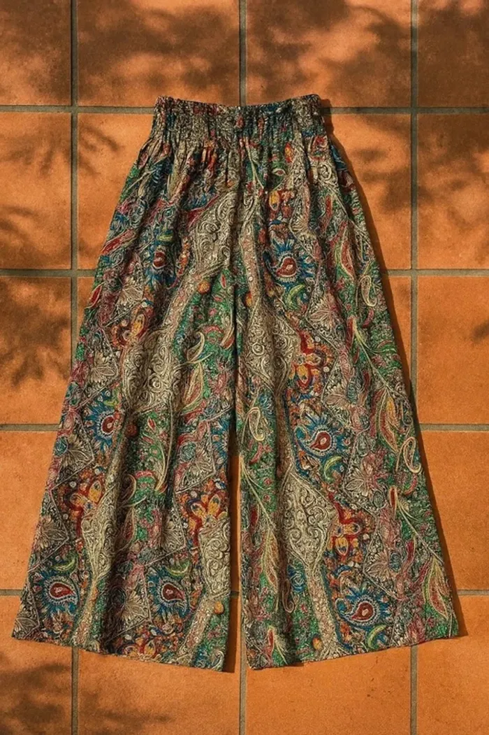 Pantalon ample Atelier Mirabelle, taille S, bohème vintage palazzo fluide