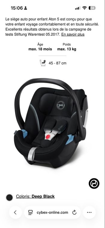 Cybex cosy A-T-ON 5 + Base isofix + adaptateur pousette 