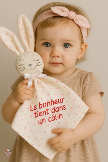 Doudou lapin cœur personnalisé