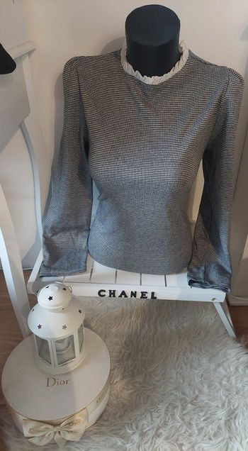 Pull épais col blanc motif pied de poule Kiabi T.M TBE