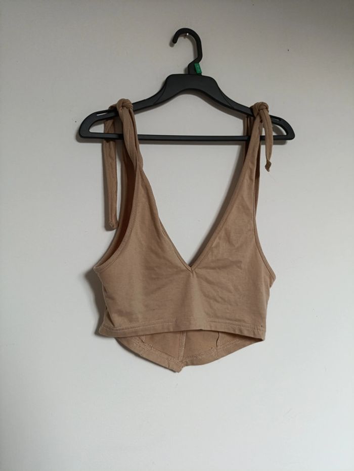 Crop top beige à nouer vintage